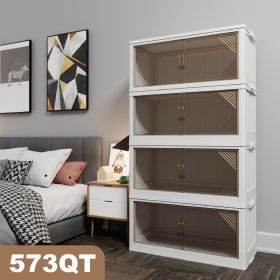 573QT 4-Pack 35.4'' Wide Transparent Plastic Storage Cabinets for Closet Organizers and Storage, Folding Storage Box