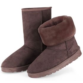 Women Ladies Snow Boots Waterproof Faux Suede Mid-Calf Boots Fur Warm Lining Shoes for Winter (Color: Chocolate, size: 9)